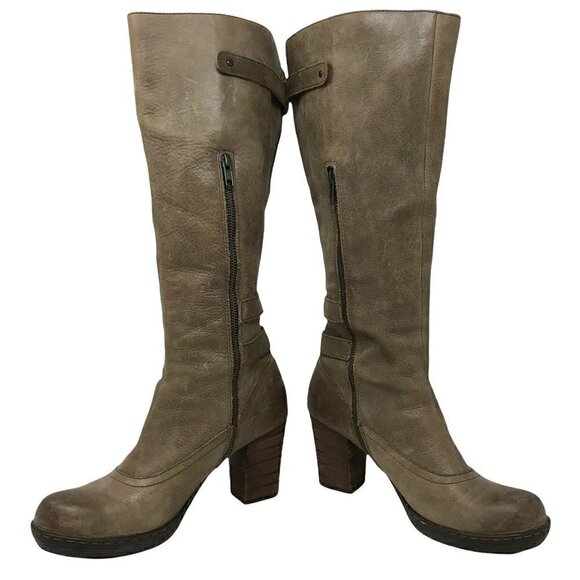 Born Womens Riding Boots W22441 Brown Leather Block Heel Zip Buckle Straps 9 - Picture 6 of 12